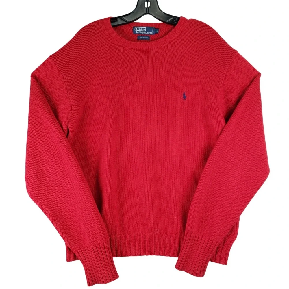 Polo Ralph Lauren Shaker Knit Sweater Mens Large Red Crewneck Pony Logo Classic